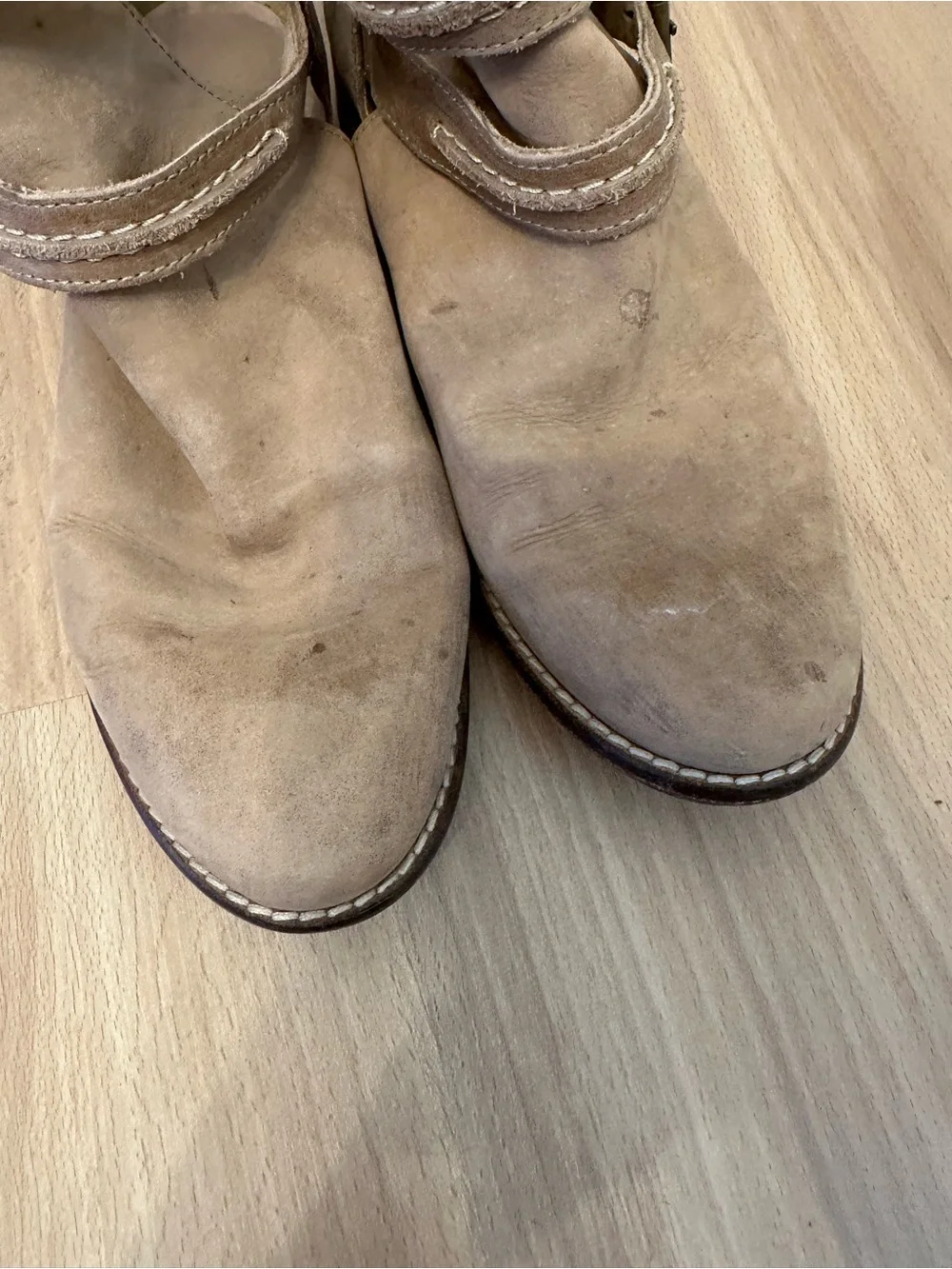 Free People Double-Buckle Suede Ankle Boots in Tan